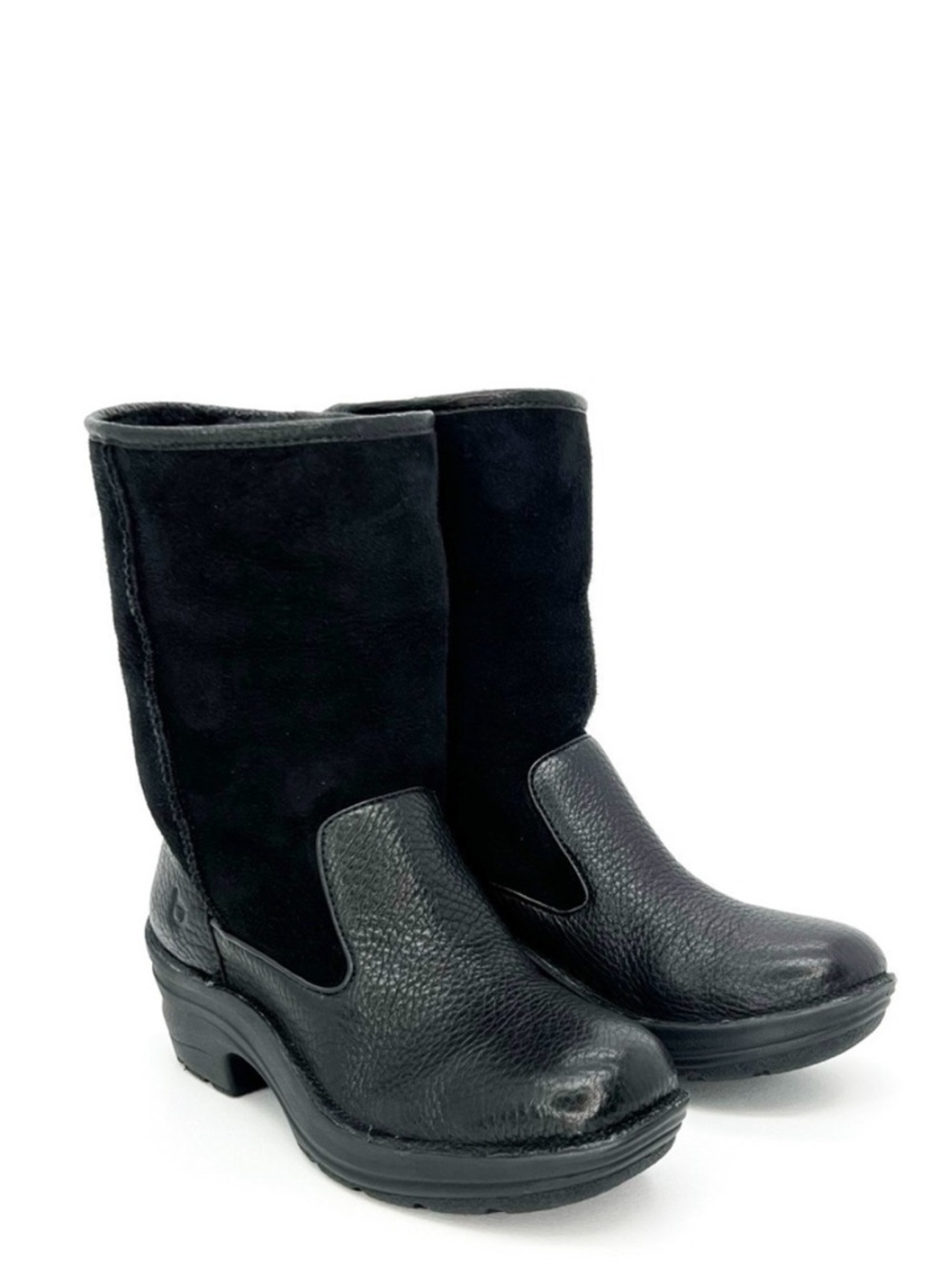 Bionica Womens Rumer Boots Size 6 Black Leather & Suede Shearling Mid-Calf EUC